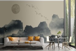 Wallpaper stylized eastern mountains landscape