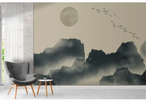 Carta da Parati paesaggio stilizzato montagne orientale 2