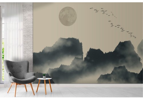 Wallpaper stylized eastern mountains landscape 2