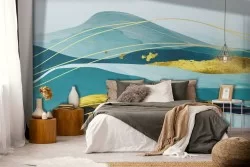 Carta da Parati decorazione astratta luxury azzurro oro-0250