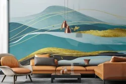 Blue Gold Abstract Luxury Wallpaper Decoration-0250