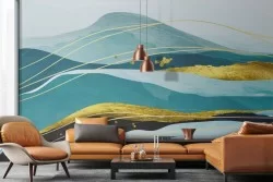 Carta da Parati decorazione astratta luxury azzurro oro-0250