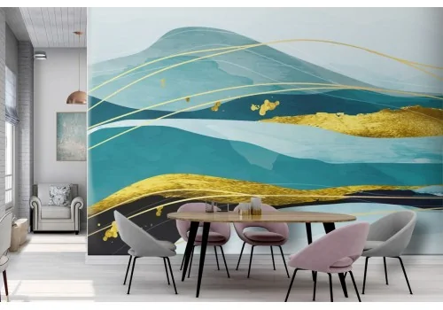 Blue Gold Abstract Luxury Wallpaper Decoration-0250 2