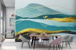 Blue Gold Abstract Luxury Wallpaper Decoration-0250