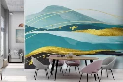 Carta da Parati decorazione astratta luxury azzurro oro-0250