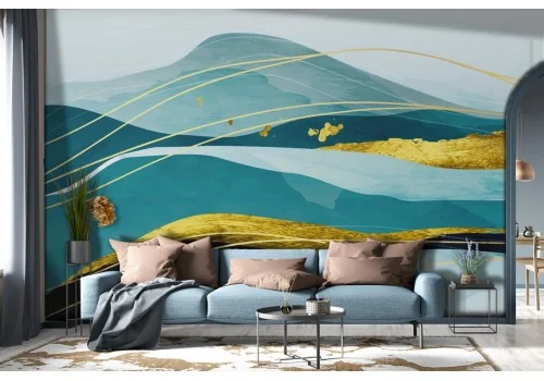 Carta da Parati decorazione astratta luxury azzurro oro-0250