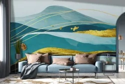 Blue Gold Abstract Luxury Wallpaper Decoration-0250