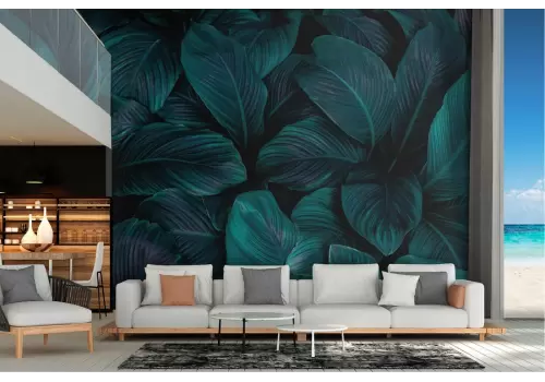 Carta da Parati foglie tropicali verde scuro