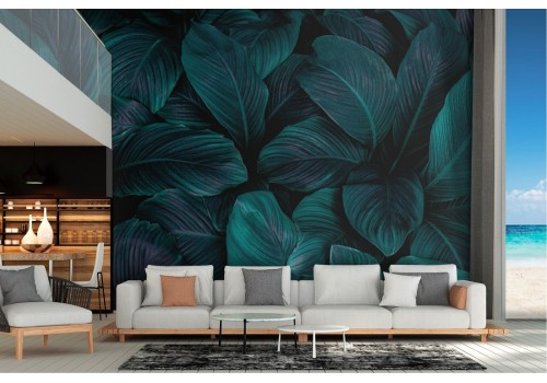 Dark green tropical leaves wallpaper
