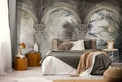 Tropical flowers wallpaper and marble masonry details-0259