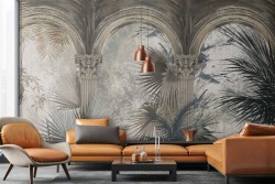 Carta da Parati fiori tropicali e dettagli muratura marmo-0259