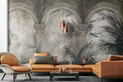 Tropical flowers wallpaper and marble masonry details-0259