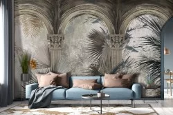 Tropical flowers wallpaper and marble masonry details-0259