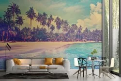 Carta da Parati paesaggio tropicale spiaggia e palme