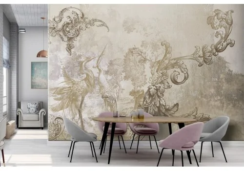 Animal Wallpaper Vintage Decorations on Plaster-0277