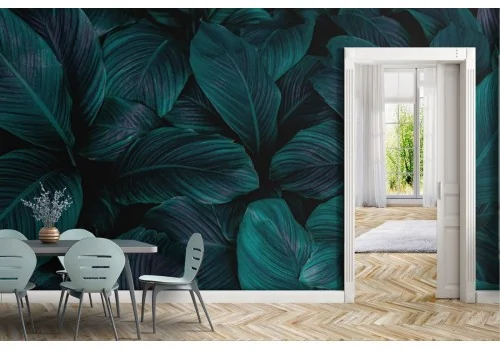 Carta da Parati foglie tropicali verde scuro 2