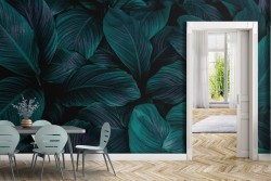 Carta da Parati foglie tropicali verde scuro