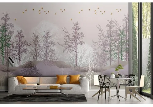 Carta da Parati foresta stilizzata in montagna natura