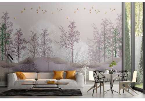 Stylized forest wallpaper in mountain nature