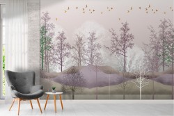 Stylized forest wallpaper in mountain nature