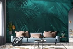 Tropical leaves nature wallpaper in green oil-0295