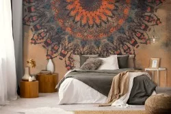 Orange oriental zen mandala wallpaper-0306