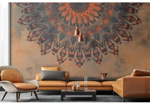 Carta da Parati mandala zen orientale arancione-0306