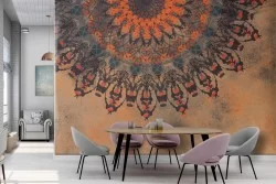 Orange oriental zen mandala wallpaper-0306