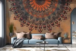 Orange oriental zen mandala wallpaper-0306