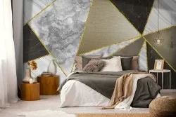 Carta da Parati marmo nero e grigio dettagli oro luxury-0308