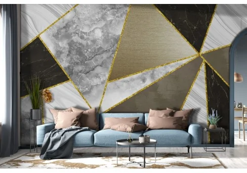 Black and gray marble wallpaper with gold luxury details-0308 2