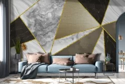 Carta da Parati marmo nero e grigio dettagli oro luxury-0308