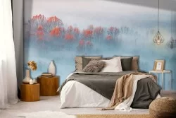 Carta da Parati bosco nella nebbia natura paesaggio-0317