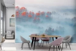 Carta da Parati bosco nella nebbia natura paesaggio-0317