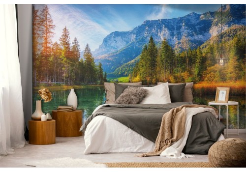 Carta da Parati lago nel bosco natura paesaggio-0321