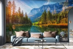 Carta da Parati lago nel bosco natura paesaggio-0321
