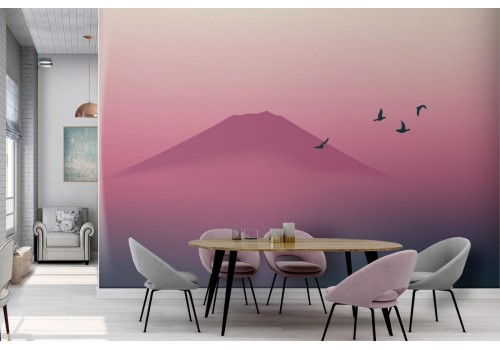 Pink mountain landscape modern wallpaper-0324