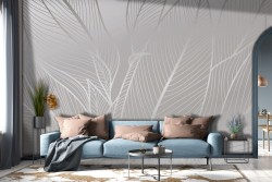 Wallpaper stylized leaves white and silver-0356