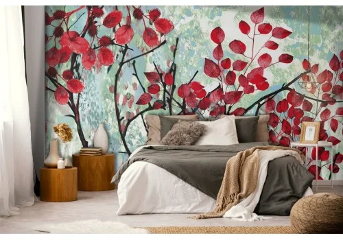 Wallpaper Painted Trees and Watercolor Flowers Nature 2