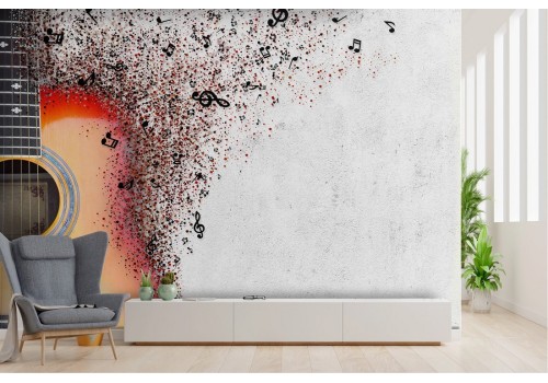 Wallpaper guitar modern design with notes