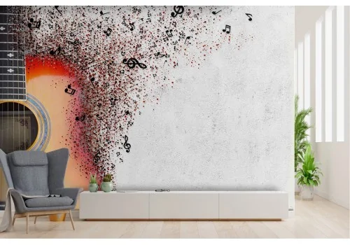 Wallpaper guitar modern design with notes