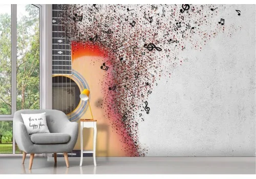 Wallpaper guitar modern design with notes 2