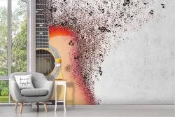Wallpaper guitar modern design with notes