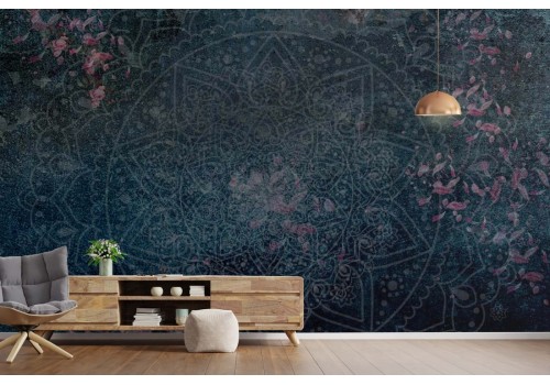 Vintage oriental mandala blue wallpaper and wall stickers 2