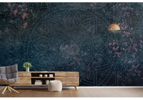 Vintage oriental mandala blue wallpaper and wall stickers 2