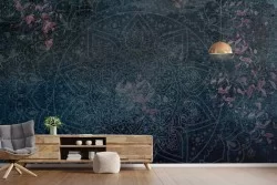 Vintage oriental mandala blue wallpaper and wall stickers