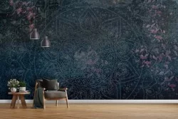 Vintage oriental mandala blue wallpaper and wall stickers