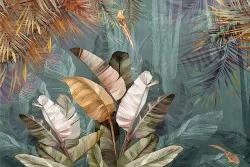 Carta da parati Foresta con foglie tropicali. Nuova Collezione