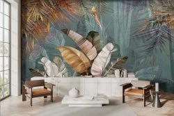 Forest Wallpaper with Tropical Leaves. New Collection