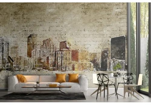 Vintage stylized painted city wallpaper